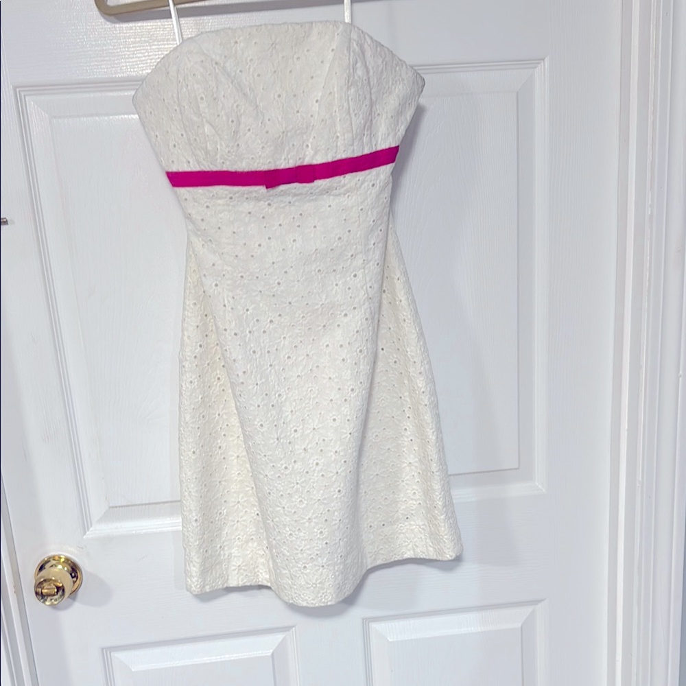 Lilly Pulitzer Strapless Dress in White with Pink Accent